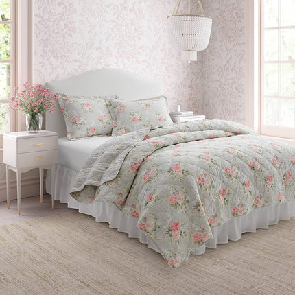 Laura Ashley Reversible Cotton Bedding with Matching Sham(s), Lightweight Home Decor for All Seasons, Melany Pink, Queen