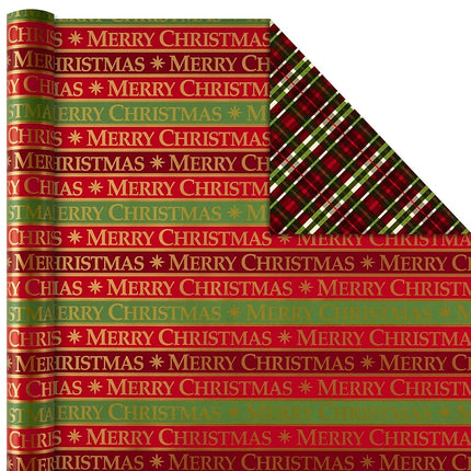 Hallmark Reversible Christmas Wrapping Paper Bundle, Traditional (Pack of 4, 150 sq. ft. TTL.), Red and Green, 4 Pack, Red and Green, 4 Pack
