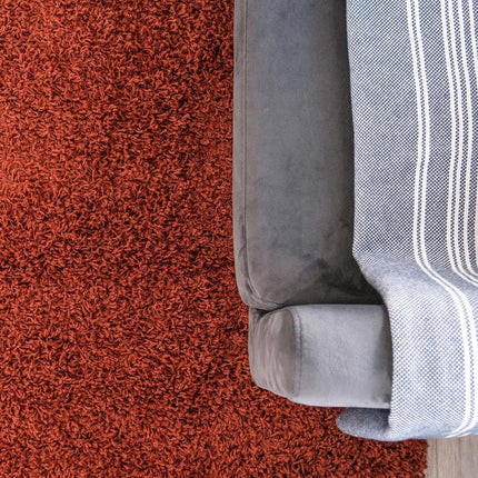 Unique Loom Solo Solid Shag Collection Area Modern Plush Rug Lush & Soft (3' 3" x 3' 3" Round, Terracotta)