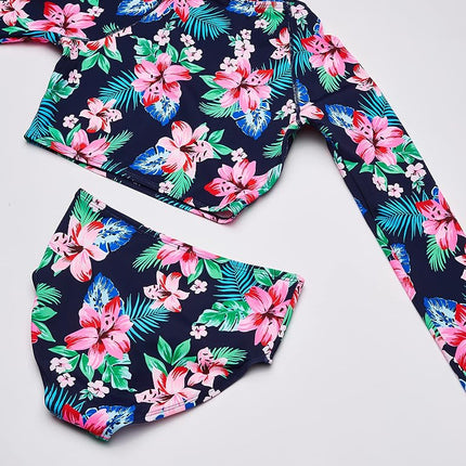 Kanu Surf - Conjunto de bikini de dos piezas de manga larga UPF 50+ para niña, modelo Peggy Crop, color azul marino, talla 14-16