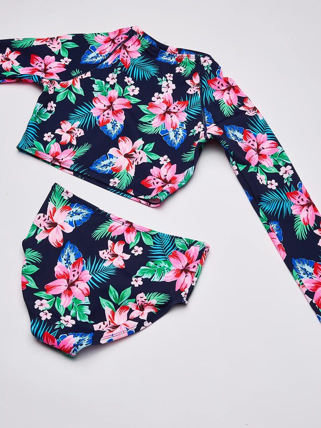 Kanu Surf Ensemble de bain deux pièces anti-UV UPF 50+ à manches longues pour fille, Peggy Crop Navy, 12