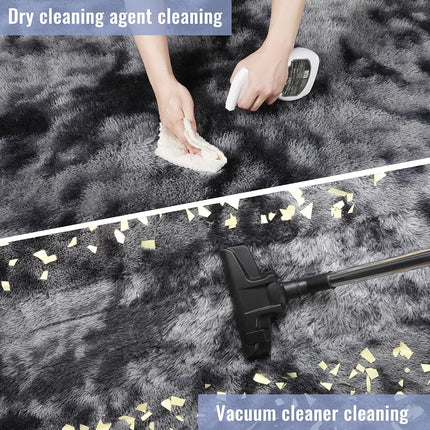 Abstract Fluffy Shaggy Rugs for Living Room Kids Room 5x8 Ft, Tie-Dyed Grey