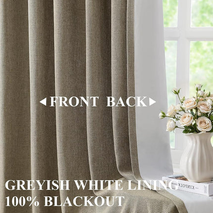 Vision Home Brown Pinch Pleated Full Blackout Curtains Linen Blended Room Darkening Window Curtains 84 inch for Living Room Bedroom Thermal Insulated Pinch Pleat Drapes with Hooks 2 Panel 40" Wx84 L