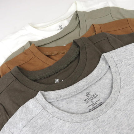 HonestBaby Multipack Short Sleeve T-Shirt Tee 100% Organic Cotton Infant Baby, Toddler, Little Kids Boys, Girls, Unisex, Earth Tones, 4T