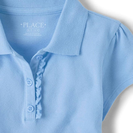 The Children's Place Girls' Short Sleeve Ruffle Pique Polo Multipack, Spruceshad/Daybreak/White 3-Pack, Spruceshad/Daybreak/White 3-Pack, Large