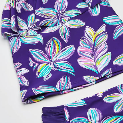 Kanu Surf Girls' Charlotte Flounce Tankini Beach Sport 2-Piece Swimsuit, Charlotte Purple Floral, 8