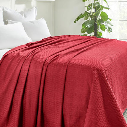 Superior 100% Cotton Thermal Blanket, Soft and Breathable Cotton for All Seasons, Bed Blanket and Oversized Throw Blanket with Luxurious Diamond Weave - King Size, Burgundy
