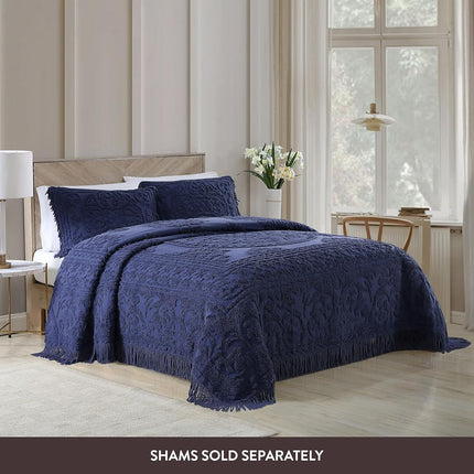 Beatrice Home Fashions Bedspread, Chenille, Navy, Twin