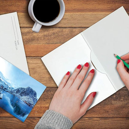 Better Office Products Photo Frame Note Cards for 4" x 6" Photos, 50 Pack, Photo Inserts with Envelopes (White, 50 Pack)