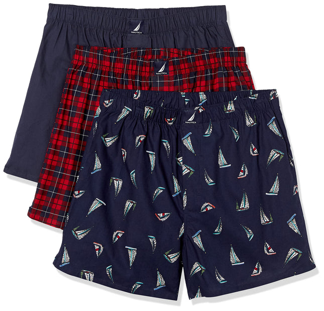 Nautica Men's Classic Cotton 3-Pack Woven Boxer Sh