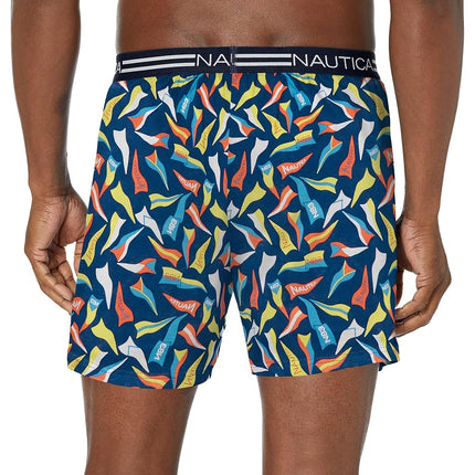 Nautica Men's Classic Cotton Loose Knit Boxer Shorts, Large Pennants-Estate Blue, S