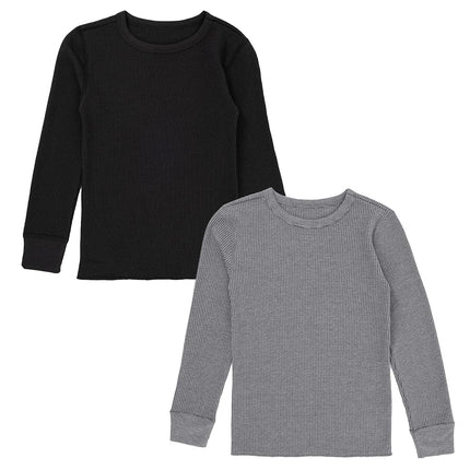 Fruit of the Loom Camiseta térmica Premium tipo gofre de 2 unidades para niños, Negro/Gris jaspeado, 14-16