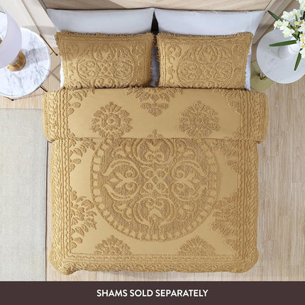 Beatrice Home Fashions Bedspread, Chenille, Gold, Queen
