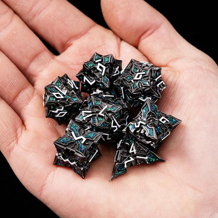 Metal Dice for DND - Spire Sanctum Series (Black Matte Green Glitter)