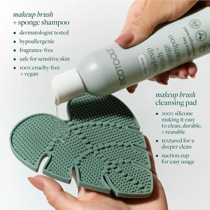 EcoTools Makeup Brush Cleansing Pad + Deep Clean Shampoo Bundle, Brush Cleaner Mat & Makeup Brush Cleanser For Deep Cleaning Tools, Clean Formula, Cruelty-Free, & Vegan, 2 Piece Set