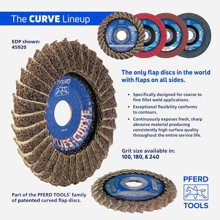 PFERD POLIFAN®-Curve Radial Type Flap Disc - 4-1/2" x 7/8", 40 Grit Zirconia, Welding Accessory and Angle Grinder Attachment - for Steel and Stainless Steel (INOX) Grinding - Pack of 1 - Part 67339