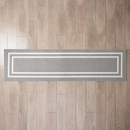 Nautica – Tapis de Couloir | Tapis de Couloir Intérieur et Tapis d'Entrée | Tapis de Porte d'Entrée et de Cuisine Antidérapant | Tapis de Couloir Lavable en Machine | 66 cm x 244 cm | Double Ligne Gris Clair