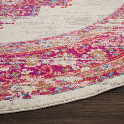 Nourison PSN03 Passion Distressed Vintage Ivory/Fuschia Area Rug 8' x 8'