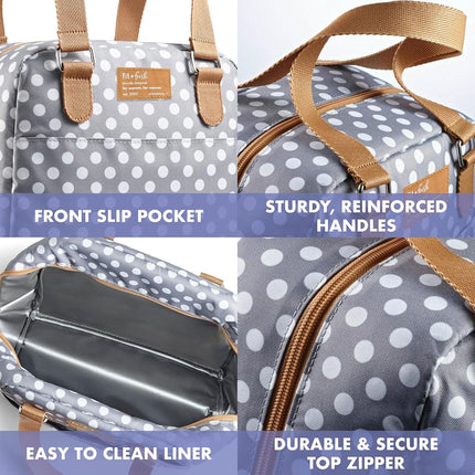 Sac à déjeuner Fit & Fresh pour femmes, sac à déjeuner isotherme pour femmes pour le travail, grande boîte à déjeuner étanche et résistante aux taches pour femmes avec récipients, fermeture éclair Minneola Bag Grey Dot