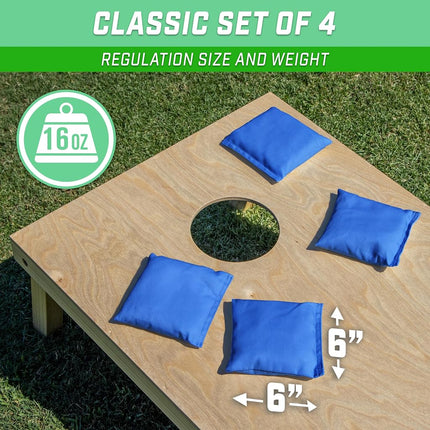 GoSports Cornhole Bean Bags Set of 4 - Regulation All Weather - Classic Royal Blue