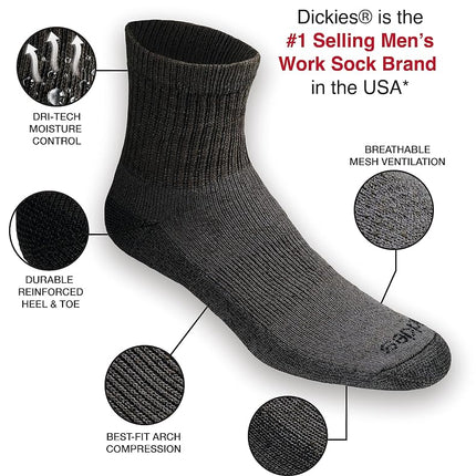 Dickies Men's Dri-tech Moisture Control Quarter Socks, Available in M-XXL (6, 12, 18 Pairs), Mixed Denim (6 Pairs), Large