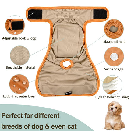 Female Dog Diapers - Premium Reusable Diapers for Doggie in Heat - Highly Absorbent XL Dog Diapers Female for Pet Incontinence with Adjustable Snaps Brown Black, XL