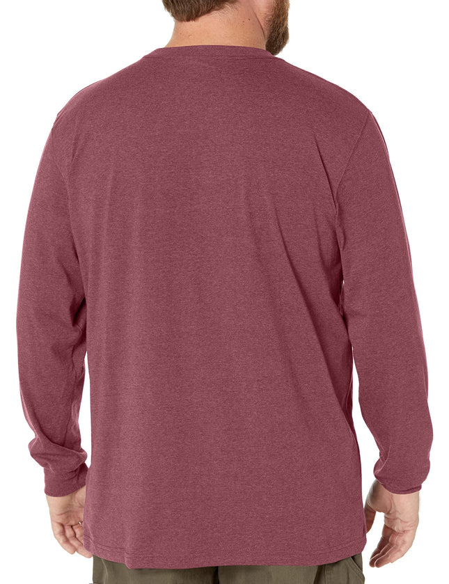 Camiseta de trabajo de manga larga, cuello redondo, peso pesado, para hombre, Dickies, teñido único jaspeado, color burdeos, talla XL