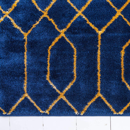 Unique Loom Marilyn Monroetm Glam Collection Carved Geometric Modern Navy Blue Gold Indoor Runner Rug (2' x 10')