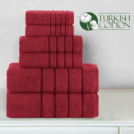 Elegant Comfort 4 Lines Viscose Stripe 6-Piece Premium Towel Set - 100% Turkish Cotton High Absorbent Luxury Bathroom Towels – Includes 2 Washcloths, 2 Hand Towels and 2 Bath Towels Set, Burgundy