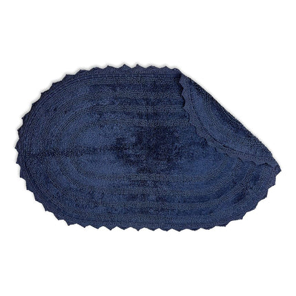 DII Crochet Collection Reversible Bath Mat, Large Oval, 21x34, French Blue