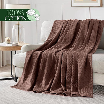 Elegant Comfort Premium 100% Cotton Waffle Blanket - Lightweight Breathable Waffle Weave Bed Blanket - Soft and Warm All Season Blanket for Couch, Sofa and Bed, Twin Size 68x88 Inches, Brown