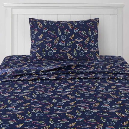 1500 Supreme Kids Bed Sheet Collection - Fun Colorful and Comfortable Boys and Girls Toddler Sheet Sets - Deep Pocket Wrinkle Free Soft and Cozy Bedding - Twin, Neon Spaceships