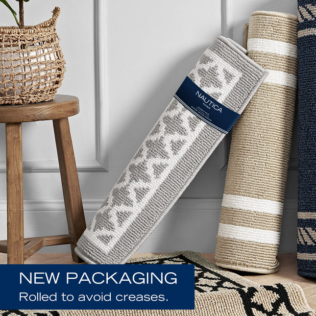 Nautica – Runner Rug | Indoor Runners for Hallways and Entry Rugs| Non-Slip and Non-Skid Entry and Kitchen Door Mat| Machine Washable Entryway Carpet Rugs |26” x 96” |Double Line Light Grey