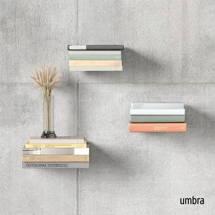 Umbra Conceal Floating Bookshelf, Metal Wall Shelf, Set of 3, Small, Silver