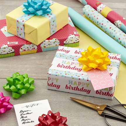 Hallmark 0005RSB1230 Birthday Gift Assortment Bows Red, Pink, Orange, Green, Teal, Yellow, Paper, Brights, 36 Count