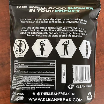 The Klean Freak Body Wipes - 12 count Individually Wrapped | Showerless Body Wipe for Women & Men | Sustainable Bodywipes for Gym, Travel, Camping | Peppermint