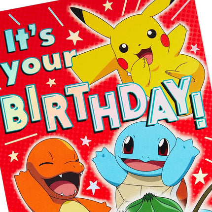 Hallmark - Pokemon Pop Up Birthday Card for Kids (Pikachu, Squirtle, Charmander, Bulbasaur)