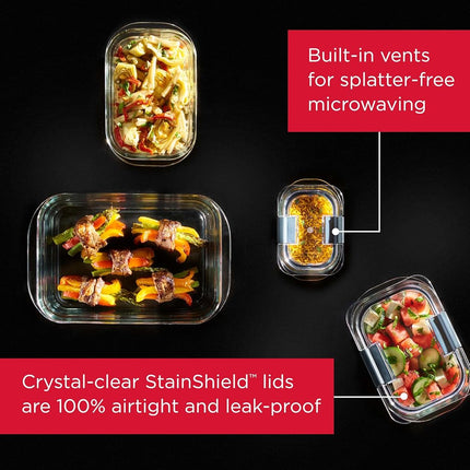 Rubbermaid Brilliance Glass Storage Set of 9 Food Containers with Lids (18 Pieces Total)