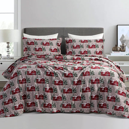 Elegant Comfort Luxuriously Soft 4-Piece Holiday Velvet Plush Flannel Sheet Set - Premium Quality - Cozy Warm, Christmas Fuzzy Velvet Flannel Fleece Deep Pocket Sheet Set - Twin XL, Snowybarn
