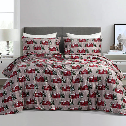Elegant Comfort Luxuriously Soft 4-Piece Holiday Velvet Plush Flannel Sheet Set - Premium Quality - Cozy Warm, Christmas Fuzzy Velvet Flannel Fleece Deep Pocket Sheet Set - Twin XL, Snowybarn