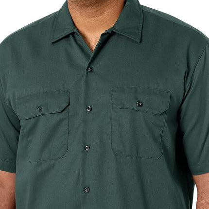 Dickies Men's Short-Sleeve Work Utility Button Down Shirt, Hunter Green V1, S