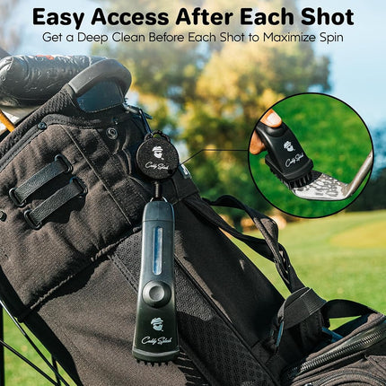 Caddy Splash Golf Club Brush Pro with Water (Black) - Heavy Duty Retractable Clip- Push Button for Easy Cleaning with Nylon Bristles - Holds 4 Oz Water - Golf Accessories - USA Company