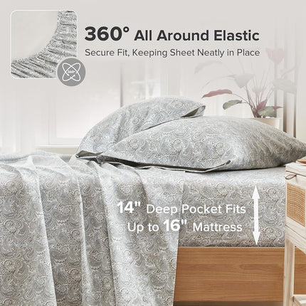 Comfort Spaces 100% Cotton Sheet Set Breathable, Lightweight, Soft with 14" Elastic Pocket Fits up to 16" Mattress, All Season Cozy Bedding, Matching Pillow Case, Cal King Paisley Multi 4 Piece