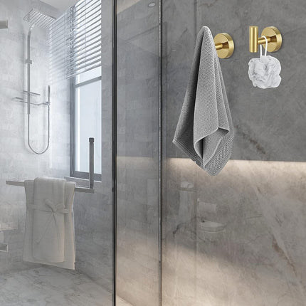 Homagic 8 Pcs Bathroom Robe Towel Hooks Coat Wall Hook Stainless Steel Heavy Duty Door Hanger Towel Robe Clothes Cabinet Closet Sponges Hook for Bathroom Bedroom Kitchen Hotel Pool (Gold)