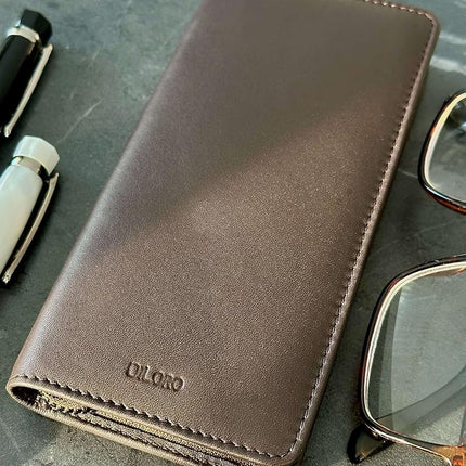 DiLoro Leather Zippered Triple or Quad Pen Case Pencil Pouch Holder for Three or Four Fountain Ballpoint Rollerball Pens or Glasses (Nappa Brown)