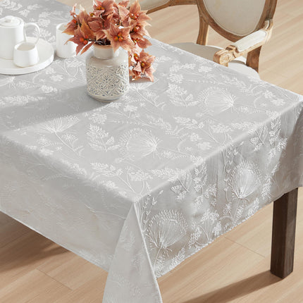 Laura Ashley Tablecloth Raised Woven Embroidered Jacquard Fabric, Wrinkle Resistant for Dining, Holiday, Party, Wedding or Banquet, 60" x 102", Cynthia Beige