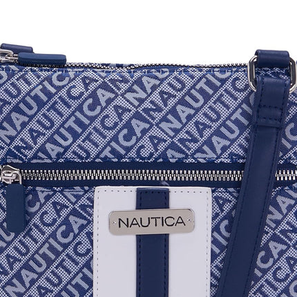 Nautica Womens Lakeside Signature Jaquard North South Crossbody Bag, Indigo, One Size