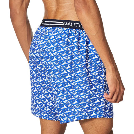Nautica Men's Classic Cotton Loose Knit Boxer Shorts, Shark Attack-Bright Blue, S