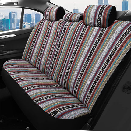 VarCozy Baja Saddle Blanket Seat Covers Full Set, Front Seat Covers and Split Rear Bench Seat Covers for Sedan, SUV, Truck, Universal Stripe Woven Automotive Seat Cover,Breathable, Airbag Compatible