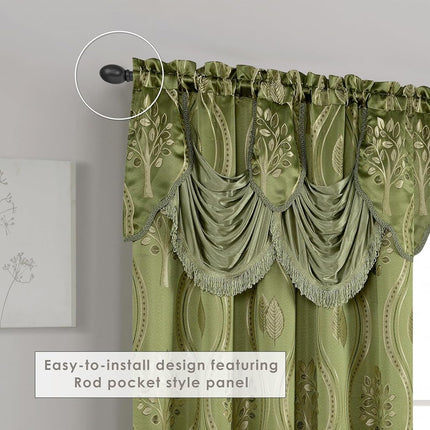 Elegant Comfort Aurora Jacquard Look Curtain Panel Set with Attached Valance 54" X 84 inch (Set of 2), Sage
